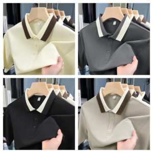 High end cotton color blocked lapel short sleeve T-shirt (Pack of 4)