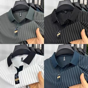 Brand striped design men's short sleeve fashionable polo shirt