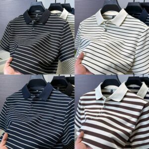 High quality fashion striped short sleeve polo T-shirt