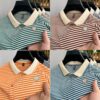 Embroidery Print Stripe cotton Polo Shirt