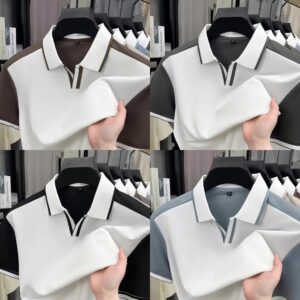 Fashion personality color blocked men's short sleeve polo T-shirt