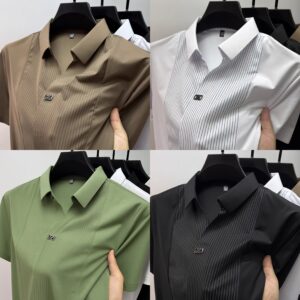 Personality patchwork stripe short sleeve polo T-shirt